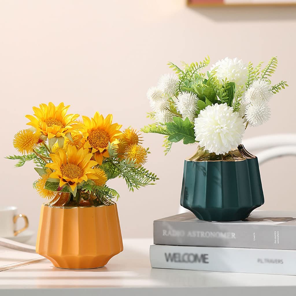 Künstliche Blumen Seidentuch Künstliche Blumen mit keramischer Vase Modern Luxus Gefälschte Blume Set for Heimzimmer Braut Hochzeitsdekoration Künstliche Blumen wie Echt (Color : D)