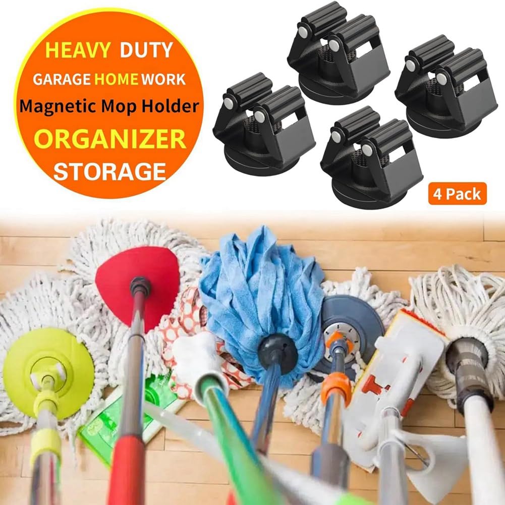 FVZWKHD 4pcs Magnetic Mop Broom Holder Strong Broom Mop Holder Wall Mounted Suitable for Garage Kitchen Laundry Workshop - Image 3