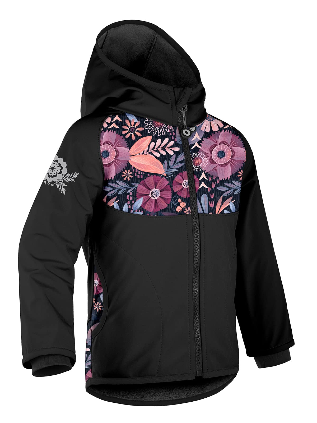 Chaqueta Softshell para niños con forro polar, diseño de flores mágicas, color negro