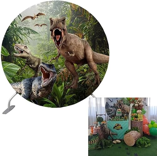 Cubierta de fondo redonda de dinosaurio para fiesta de cumpleaños, boda, baby shower, decoración de telón de fondo circular, cubierta de fondo de