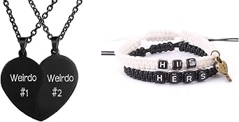 MJartoria Bundle - Best Friend Necklaces BFF Necklace for 2 Friendship Valentines Day and Couples Bracelets, Matching Bracelets for Couples His and Hers