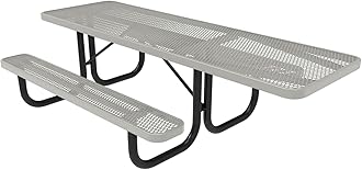 COATEDOUTDOORFURNITURE Heavy-Duty Portable ADA-Compliant Outdoor Picnic Table, Expanded Metal Patio Dining Furniture Made in America (8ft Rectangular, One-Side Handicap, Grey)