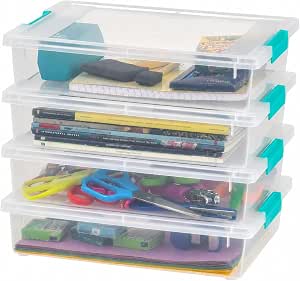 IRIS USA Storage Bins with Lids, 6 Qt, 4-Pack, Clear