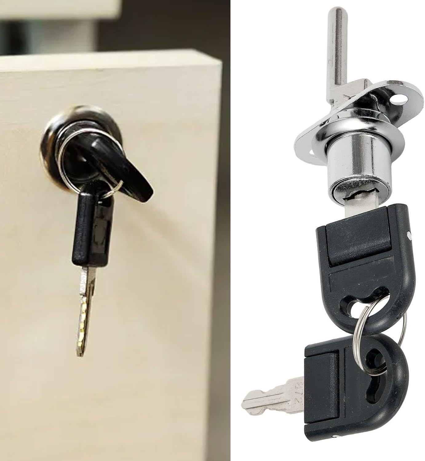 HanOaki Zinc Alloy Cabinet Lock for Doors and Drawers Fixed Buckle Anti Swing High Performance Lever 16mm 19mm Black Silver 2 Keys(Black 19mm)