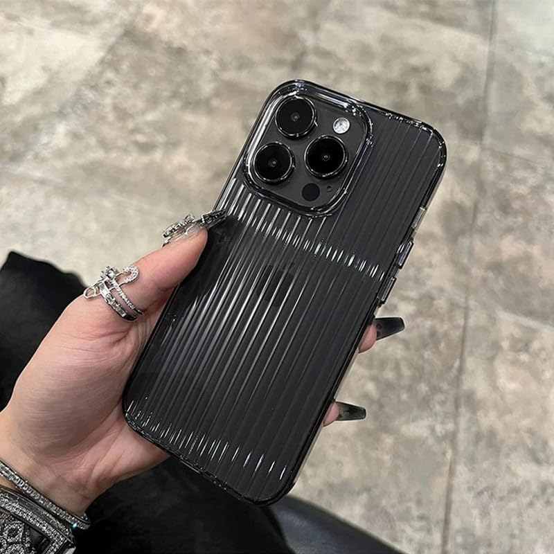 LuxuryKase Ultra Slim Transparent Striped Shockproof Cover for iPhone 13 Pro Max | Soft TPU Bumper & Hard PC Back | Anti-Yellowing | Scratch Resistant | Stylish Protective Case - Black