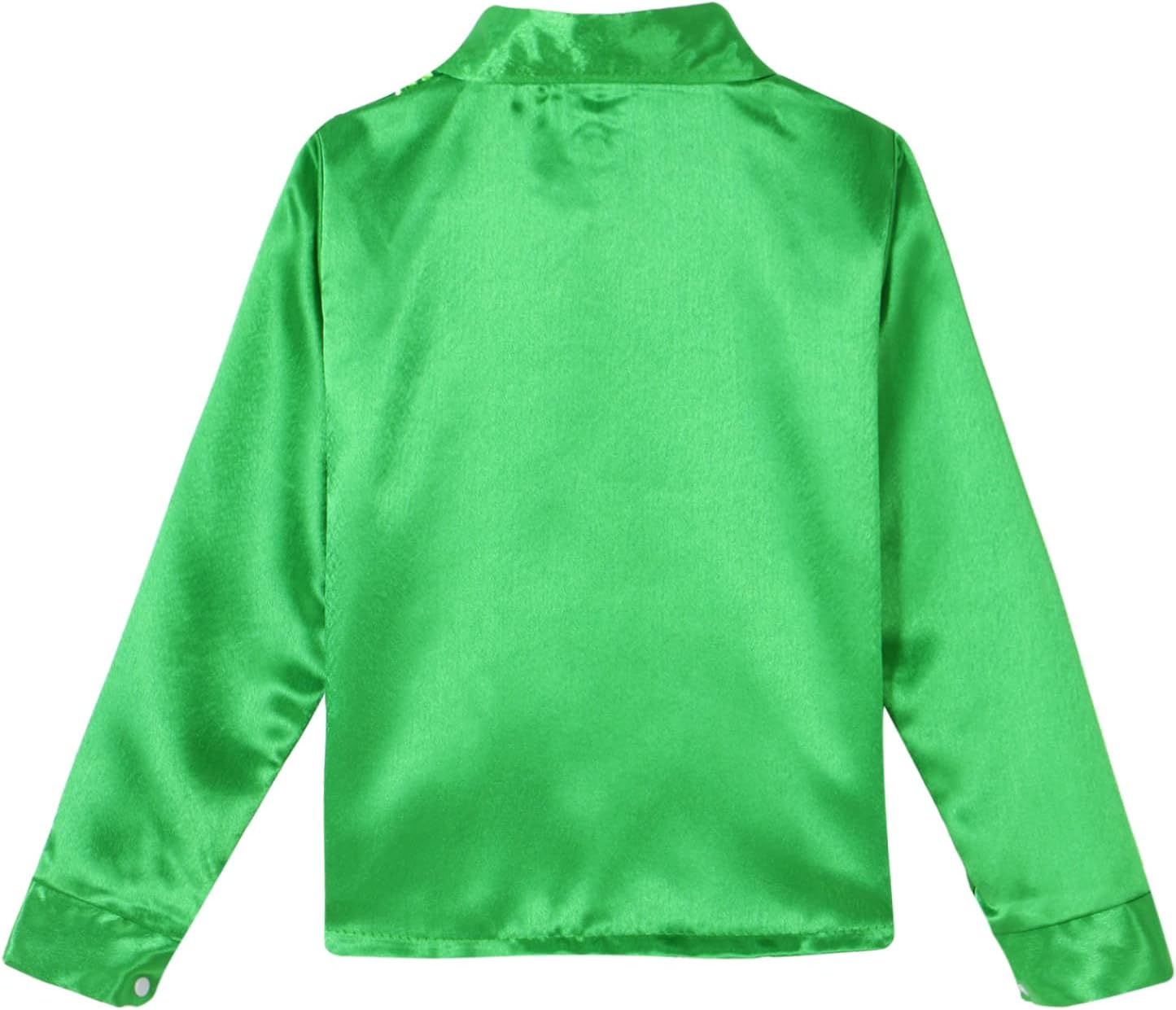 Boys Sequined Latin Dance Shirts Long Sleeve Button Down Satin Church Choir Performance Top Jazz Cha Cha Dance Tops