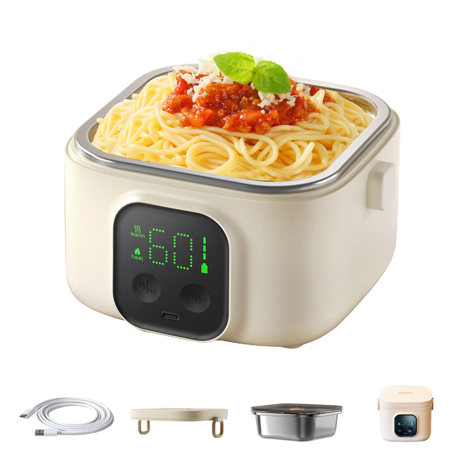 Portable Auto Electric Heated Lunch Box for Adults,Food Warmer Lunch Box,Rechargeable 14000mAh Battery,Self-Heating with 800 ml Inner Container, Keep