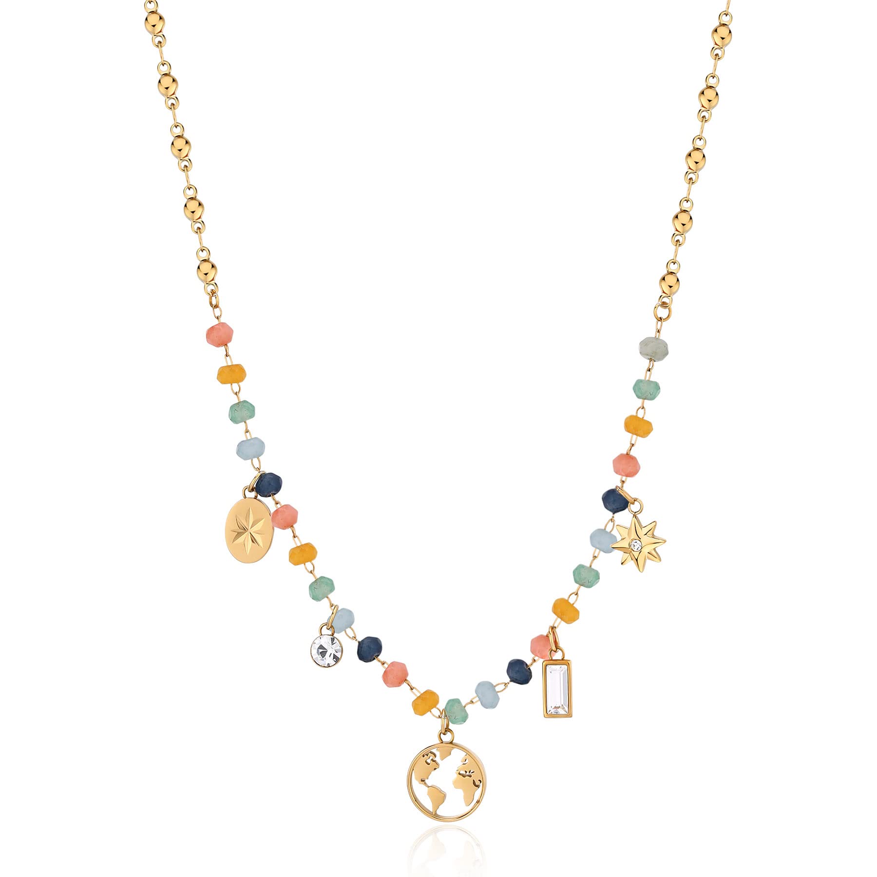 Brosway Collana Donna, Collana in Acciaio e Cristalli/pietre Naturali con Simbolo Mondo | Collezione Chakra - BHKN083