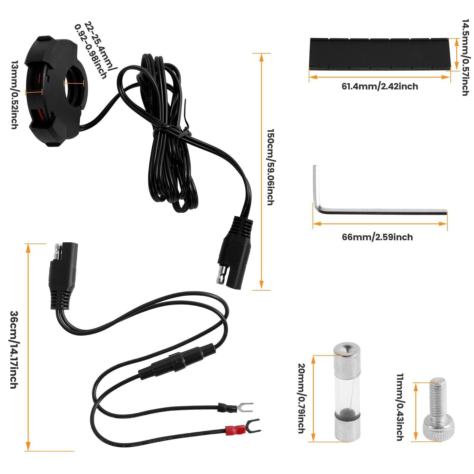 LCZNXJJY Motorcycle USB Charger 12V-24V Double Port Motorcycle Phone Charger 30W PD Fast Charging Waterproof Mobile Phone Charger Handlebar Mount Motorcycle Accessories for Phones Tablets GPS