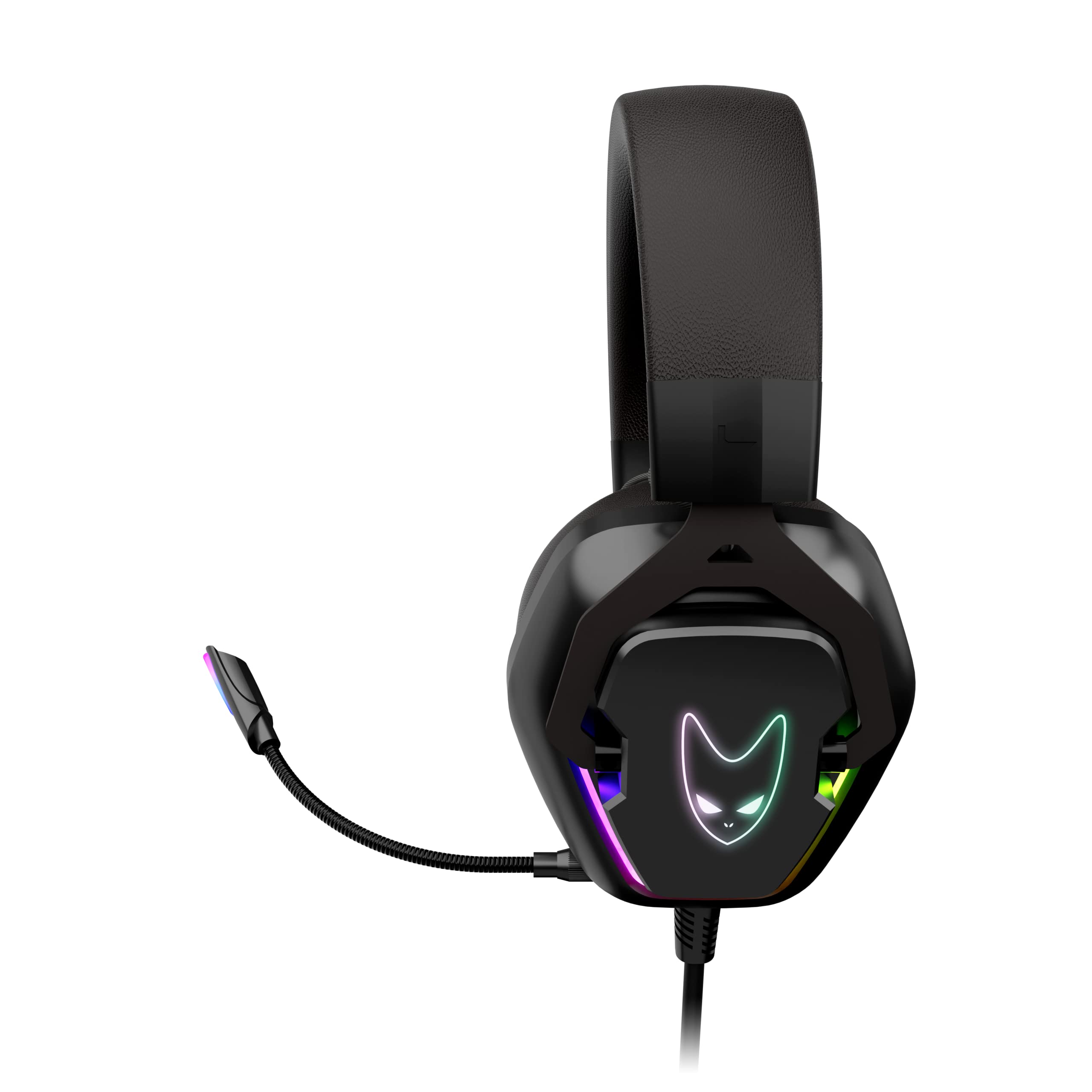 Oversteel - Phosphorus Auriculares Gaming 7.1, Cable USB, Micrófono Omnidireccional, Cancelación de Ruido, Jack 3,5mm y Luz RGB, Compatible con PC/PS5/PS4/Xbox/Switch, Negro