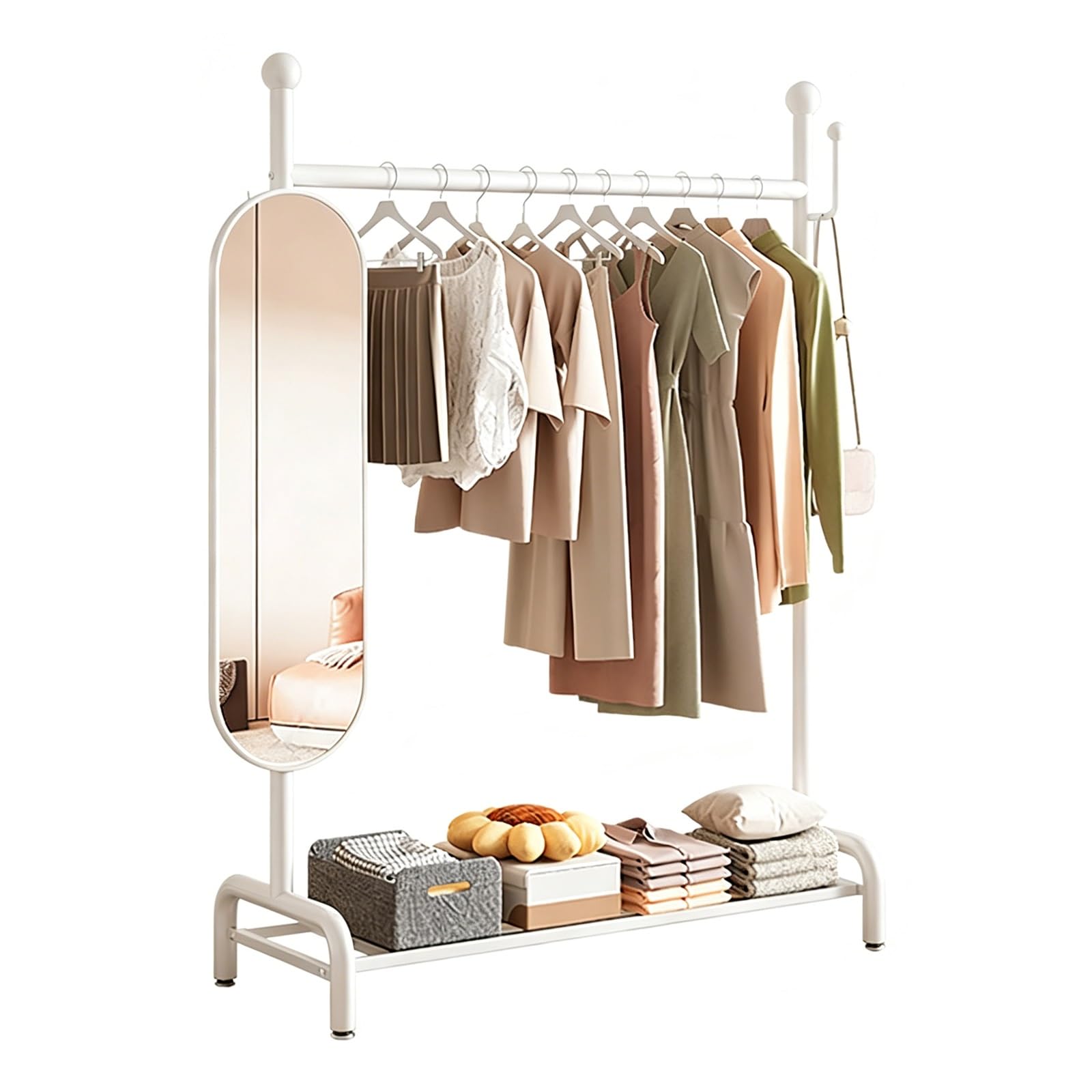 Freestanding Clothing Rack With Full Length Mirror,Garment Rack(White,80cm/31.5in)