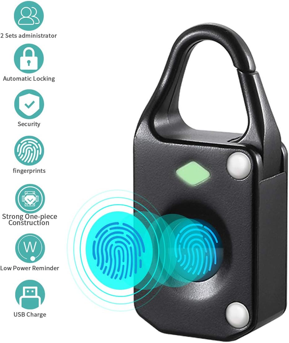 Fingerprint Lock Padlock Smart Keyless Biometric Lock Portable USB Charging Security Lock for Suitcase, Backpack, Golf Bag, Luggage