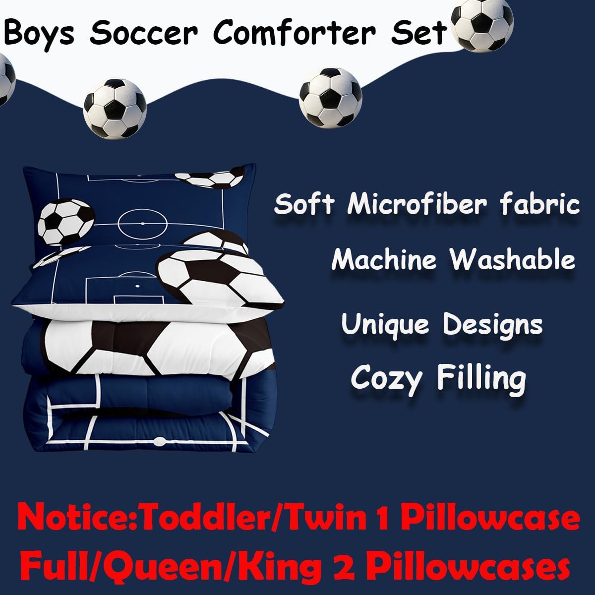 jejeloiu Football Comforter Set Queen Size Kids Soccer Ball Pattern Comforter for Boys Girls Teens Sports Theme Bedding Set Breathable Football Court Duvet Set Room Decor Quilt Set