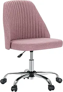 DUMOS Office Desk Chair, Small Cute Mid Century Modern Vanity Swivel Task Chairs with Wheels, Comfortable Back, Armless for Home, Bedrooms, Office, Study, Student, Dressing Room, Pink