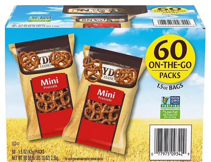 Mini Pretzels Snack Packs, 1.5 oz Bags, 60 Count – Crunchy Classic Pretzels | Individually Wrapped On the Go Snacks | Lunchbox, Office & Party Snack Pack (1 Pack)