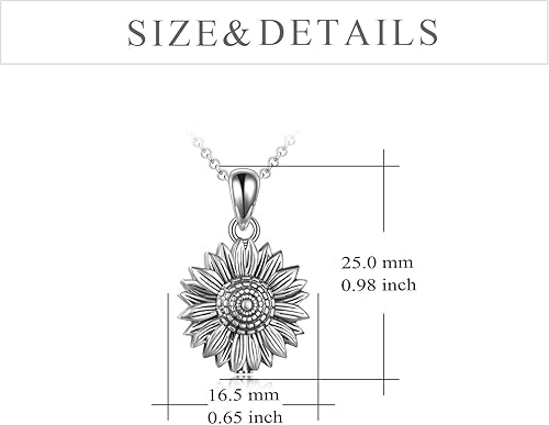 Miniatura 4 de Collar de urna de girasol de plata de ley para cenizas, joyería de cremación de flores de rosas para cenizas, Plata esterlina, Sin información.