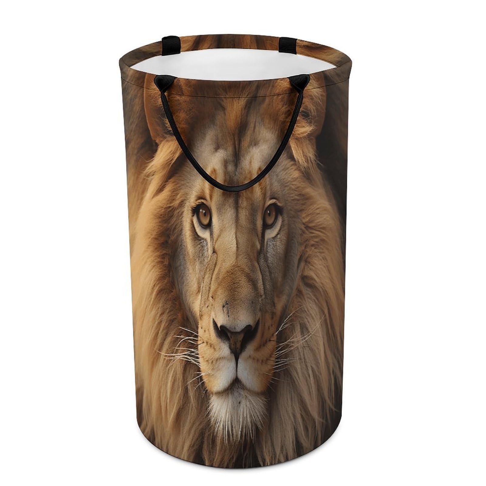 African Lion Head Laundry Basket with Handles Large Collapsible Laundry Bag Freestanding Waterproof Clothes Hamper Decor Storage of Dirty Clothe for Family Bathroom 86L