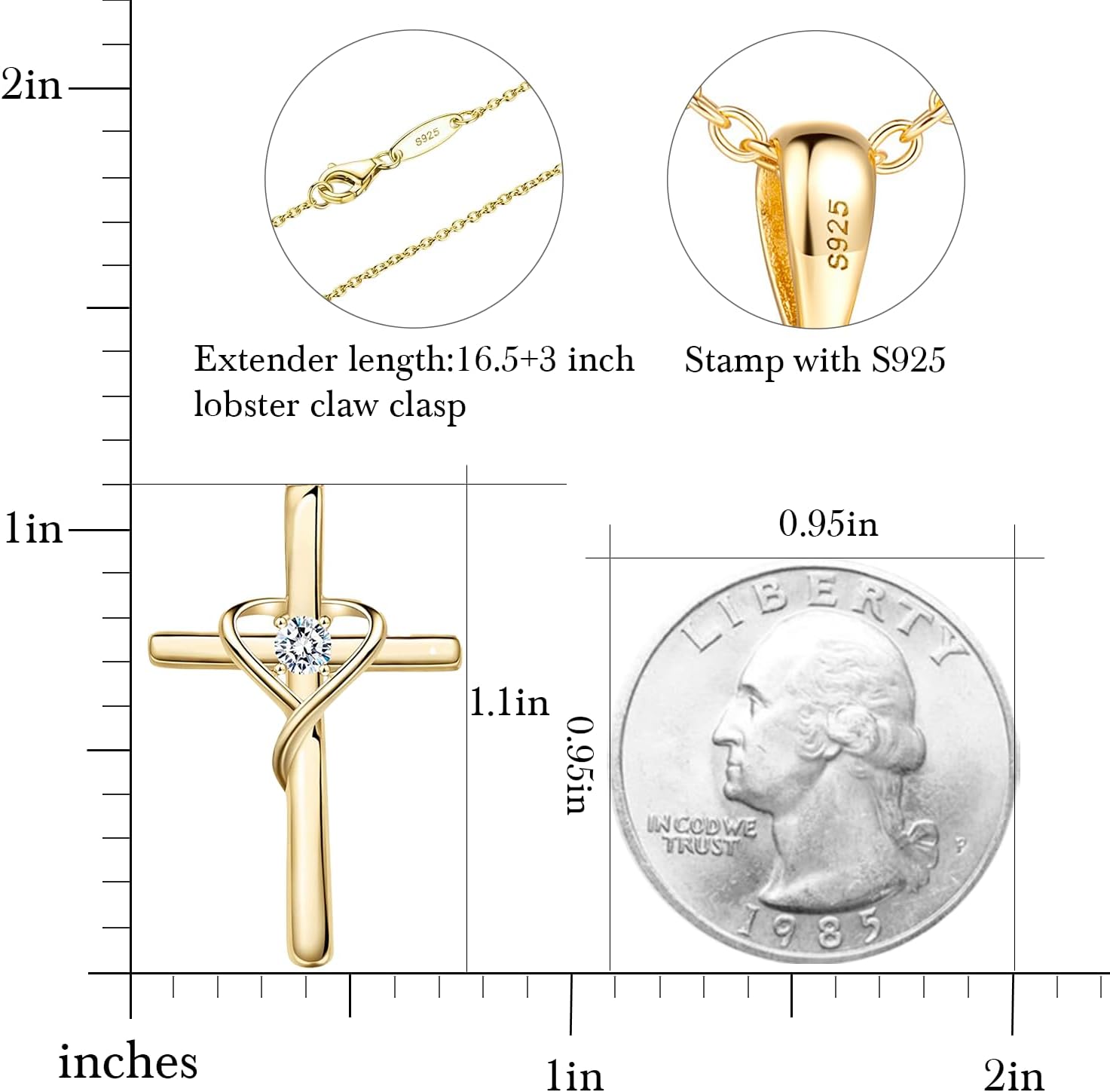 AmorAime 925 Sterling Silver Cross Necklace for Women Men 14K Gold Plated 5A CZ Birthstone Necklaces for Holiday - Image 2