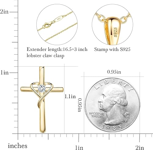 Miniatura 2 de AmorAime Collar con cruz de plata de ley 925 para mujeres y hombres, chapado en oro de 14 quilates, collares de piedra natal de circonita cúbica 5A