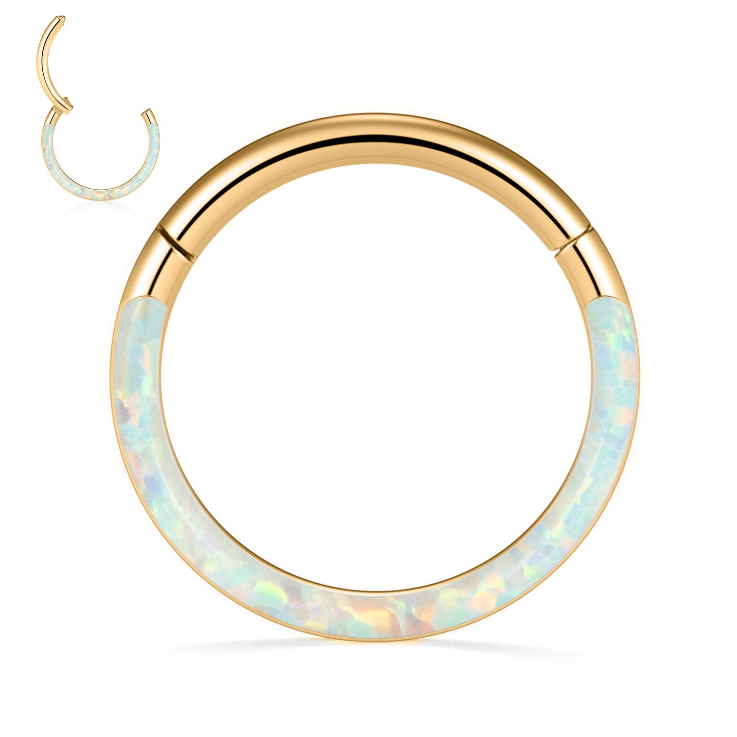 hengkaixuan 16G Conch & Septum Piercing Jewelry - Daith Clicker & Hoop Earring - Surgical Steel Nose Ring - Gold 6mm CZ Opal — view 47