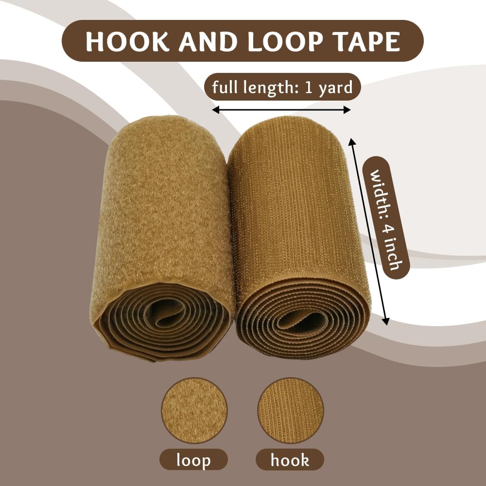 Coyote Brown Hook and Loop Tape 4 inch Sew On Tape Non-Adhesive Hook and Loop Brown Tape 1 Yard Length Fastener Nylon Hook Loop Fabric for Military Gear Uniform Clothes Bags Shoes DIY Crafts