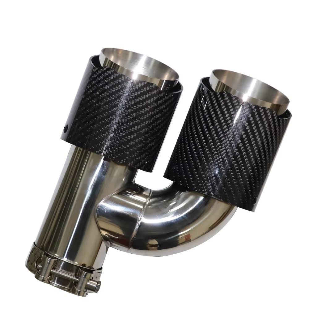 Punta Marmitta Universale Lucida Auto H Punta scarico | Silenziatori per tubi di scarico a doppia uscita a forma di ugello universale in acciaio inossidabile blu(Left 63mm-89mm)