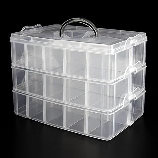 SENENQU Groß Sortierboxen Für Kleinteile, 30 Fächer Stapelbare Sortierbox, Transparente Plastik Aufbewahrungsbox für Spielzeug, Schmuck, Kosmetik&Accessoires - 32x19x24CM