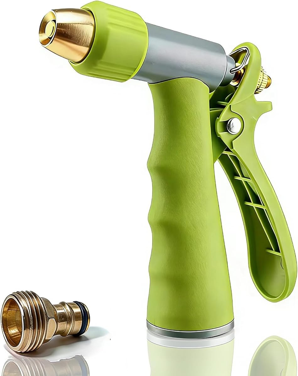 Garden Hose Nozzle, High Pressure Water Hose Nozzle Heavy Duty | Full Metal Core Upgraded with Adjustable Modes for Lawn & Plants, Car, Pet Washing, Green
