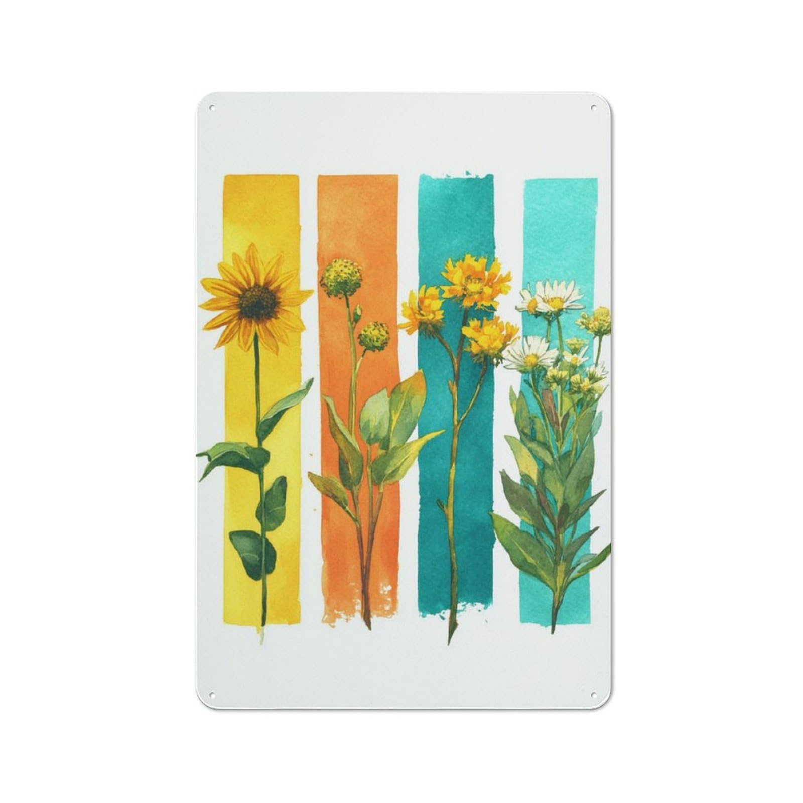 Jubonexis Watercolor Four Vertical Abstract Flowers Tin Metal Signs Wall Art Decorations for Bar Pub Club Cafe Room Farmhouse White 30x20cm