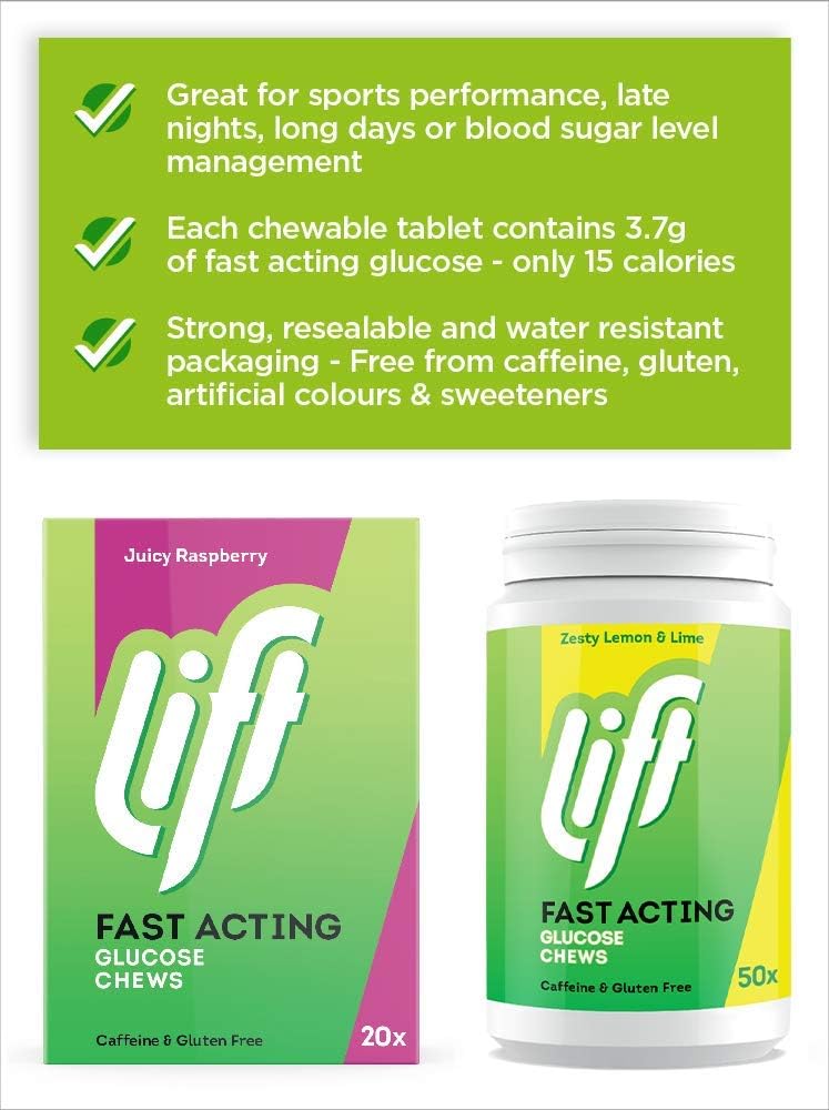Lift Fast-Acting Glucose Chewable Energy Tablets, Lemon & Lime, 6 Pack of 50-Tablet Tubs, 50 count (Pack of 6) - Image 4