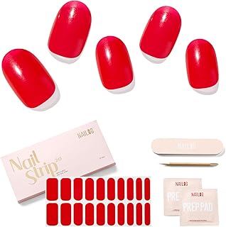 NAILOG Semi Cured Gel Nail Strips, 20Pcs Bright Red Long Lasting Stickers, Salon Quality Easy Apply & Remove Works with Any UV/LED Nail Lamps, Jelly Crush