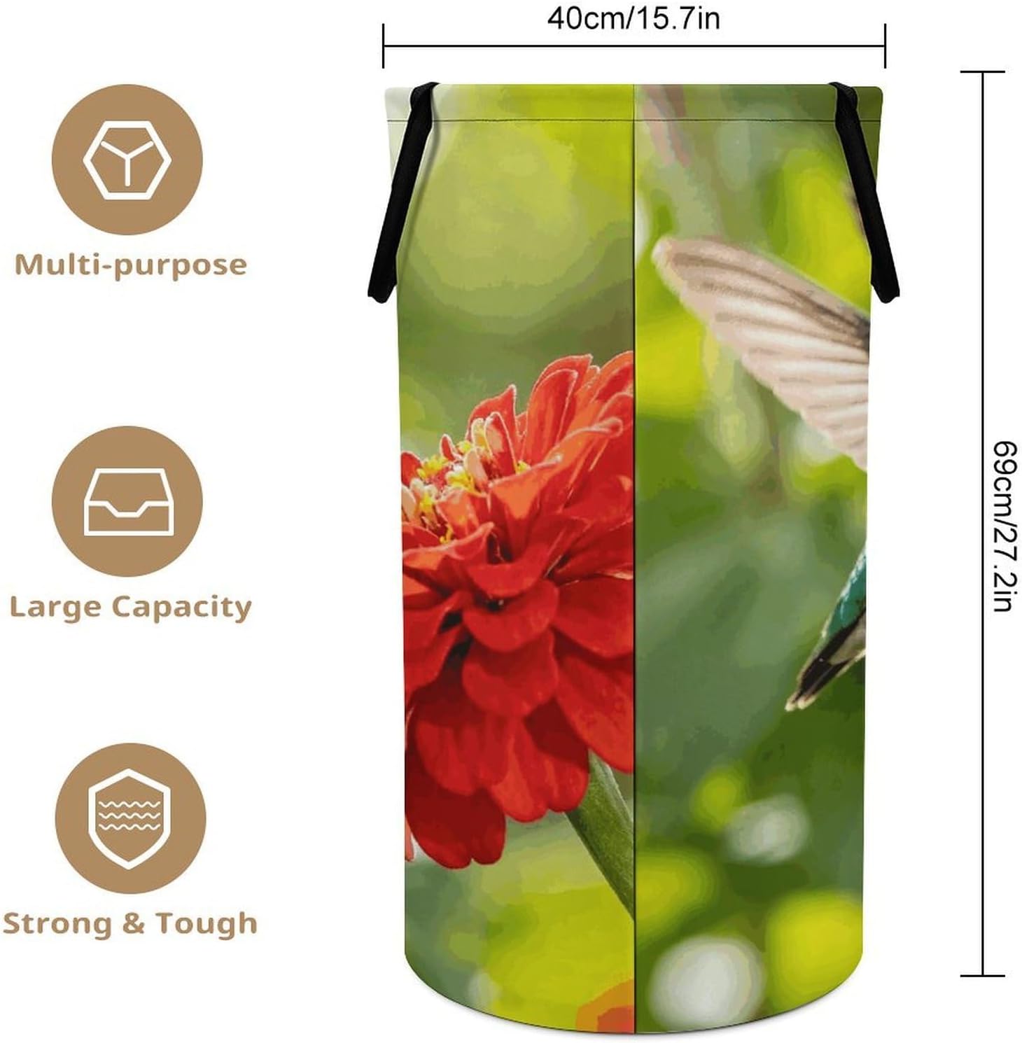 Hummingbird Flowers Laundry Hamper 86L Waterproof Collapsible Clothes Basket with Double Handles Freestanding Foldable Laundry Basket Large Clothes Hamper for Bathroom