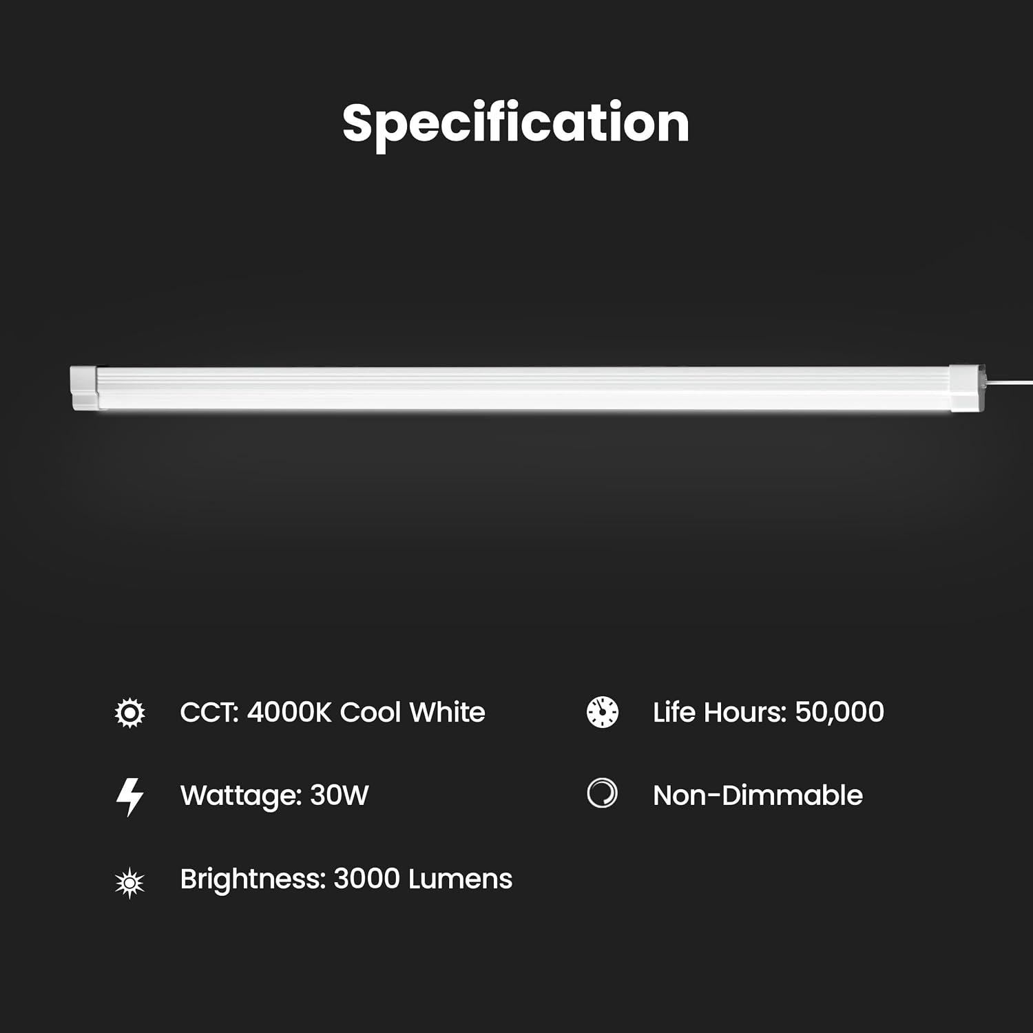 Feit Electric 3-Foot LED Utility Shop Light, 3000 Lumens, 4000K Cool White, Plug-in Fixture with 5ft Cord, Hanging or Flush Mount, 50,000-Hour Lifetime, SHOP/3/840