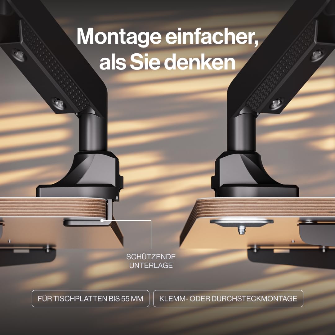 ENDORFY Atlas GS Pro Single, Profesjonalne Gazowe Ramię do Monitora 13-49", Udźwig do 16 kg, Wzmocniony Uchwyt Biurkowy VESA 75/100, Funkcja Pivot 180°, System Zarządzania Kablami