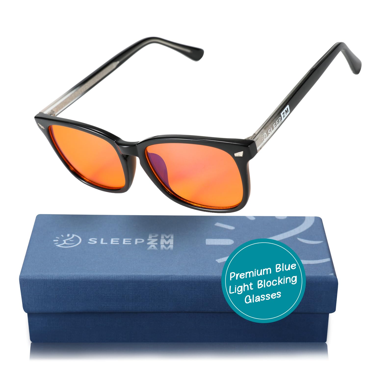 Gafas con filtro de luz azul Sleep ZM para mujeres y hombres, para dormir mejor, antifatiga visual, pantallas de ordenador, juegos, Wayfarer 99 Premium, color negro, lente ámbar nocturno
