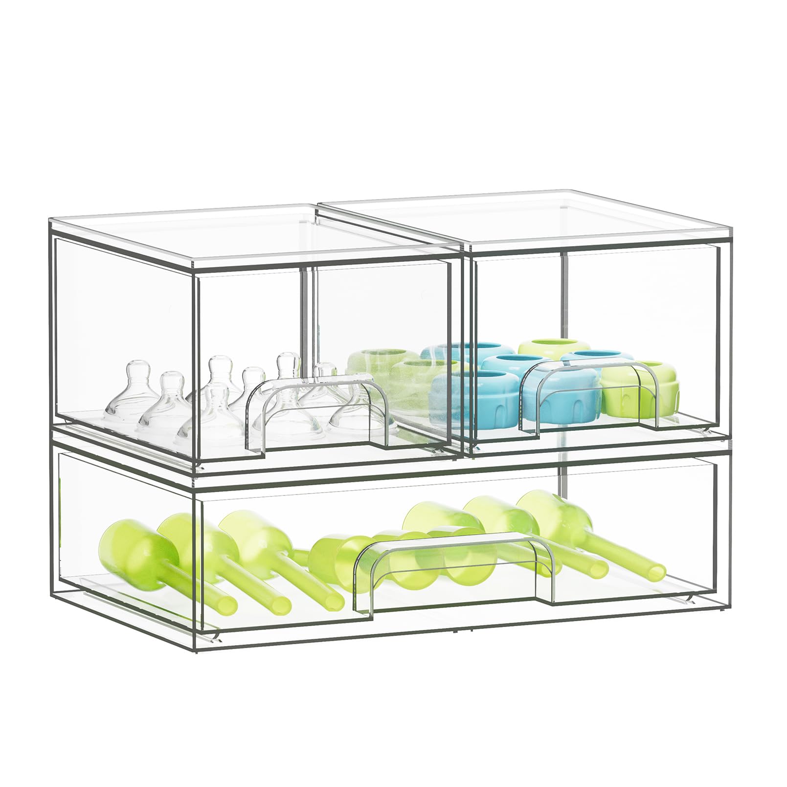 SpaceAid Bottle Storage Organizer Baby - Acrylic Bottles Station Organizer Container, Stackable Clear Drawers for Countertop, Vanity, Bathroom, Cabinet, Pantry Organization, 3 Pack, 2S1L, 7.8"H