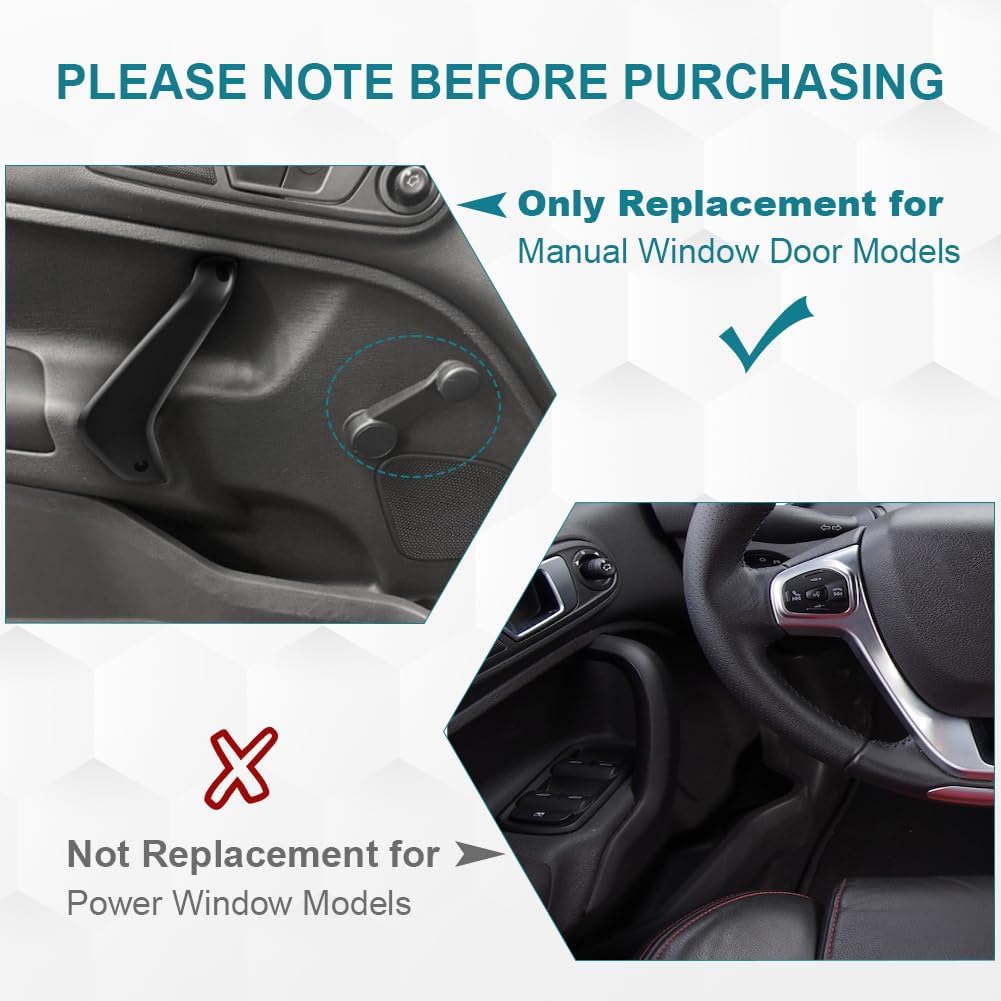 JDMON Front Left Driver Interior Door Pull Handle Replacement for Ford Fiesta 2011-2020 for Manual Window Inner Inside Door Panel Replacement for D2BB-A23943-CA35B8 G2BZ-5823943-JA Black