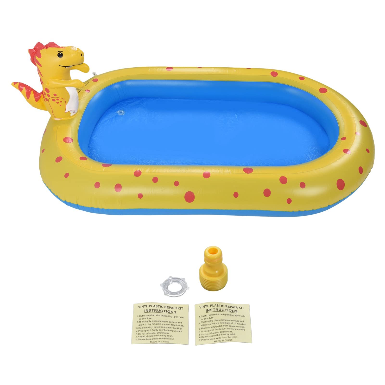 Dinosaur Inflatable Pool for Kids, Outdoor Backyard Water with Sprinkler, Wading Pool for Indoor & Outdoor, Children 67 X 41 X 26in