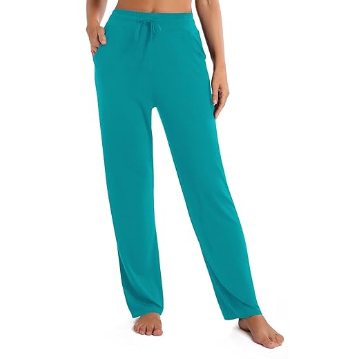 Urban CoCo Calça feminina de perna reta elástica cintura alta cordão casual com bolsos