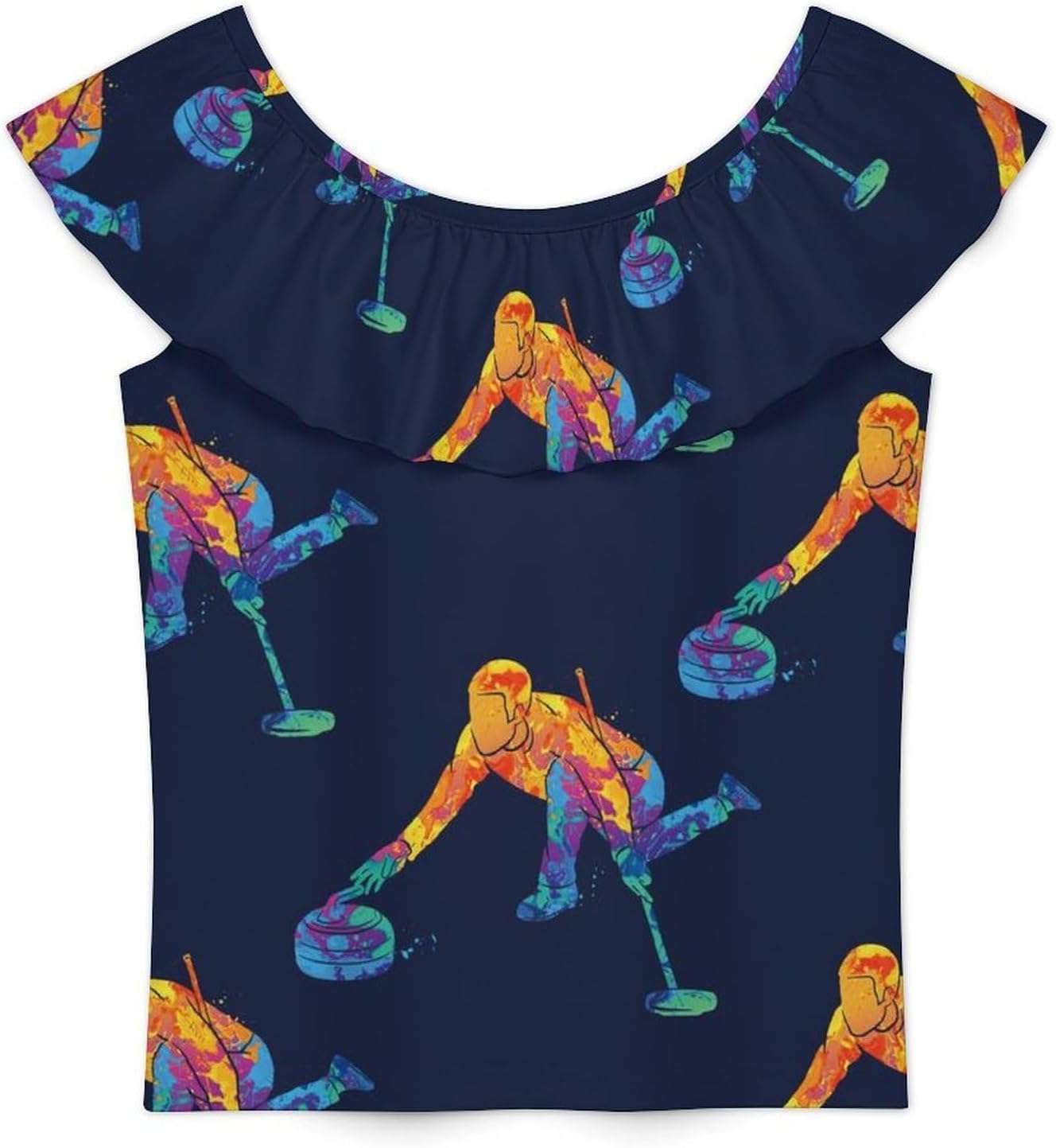 Curling Sports Girls T-Shirts Top Ruffle Short Sleeve Blouse Casual Graphic Tees