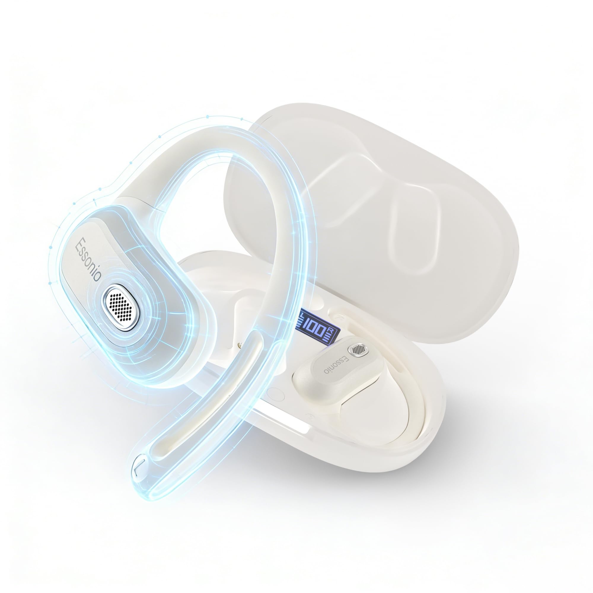open ear bluetooth headphones over ear white with earhook