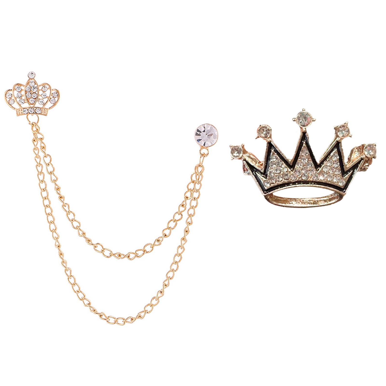 2Pcs Brooch for Men, Elegant Lapel Pin for Suit, Stylish Accessories for Man, Black Gold Diamond Crown Brooch, Perfect for Formal Events and Saree Pleats-image-43