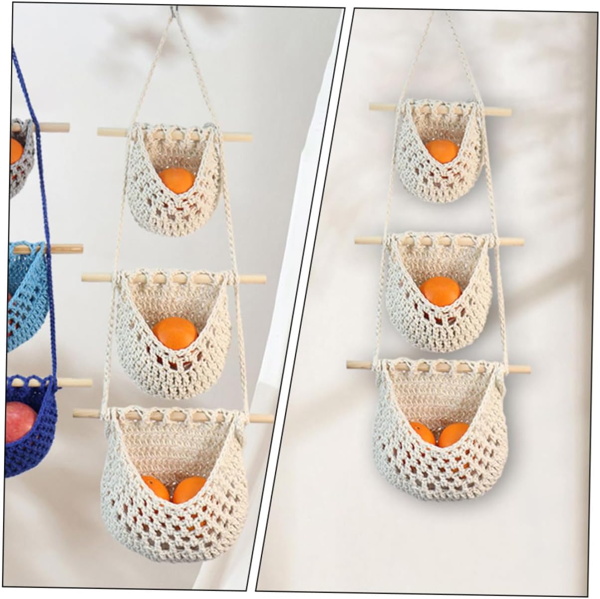 PRETYZOOM 2pcs Hanging Fruit Basket Organizer Woven Storage for Kitchen Mesh Bag for Fruits Vegetables and More Space-saving Design