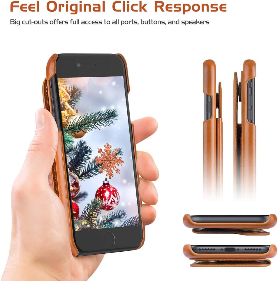 LOHASIC for iPhone iPhone SE 3 (2022) Wallet Case, for iPhone SE3/SE2/8/7, 5 Card Holder Leather Credit Slot Men Women Phone Cover, Kickstand Magnetic Flip Portfolio, Fancy Travel Pocket 4.7" - Brown