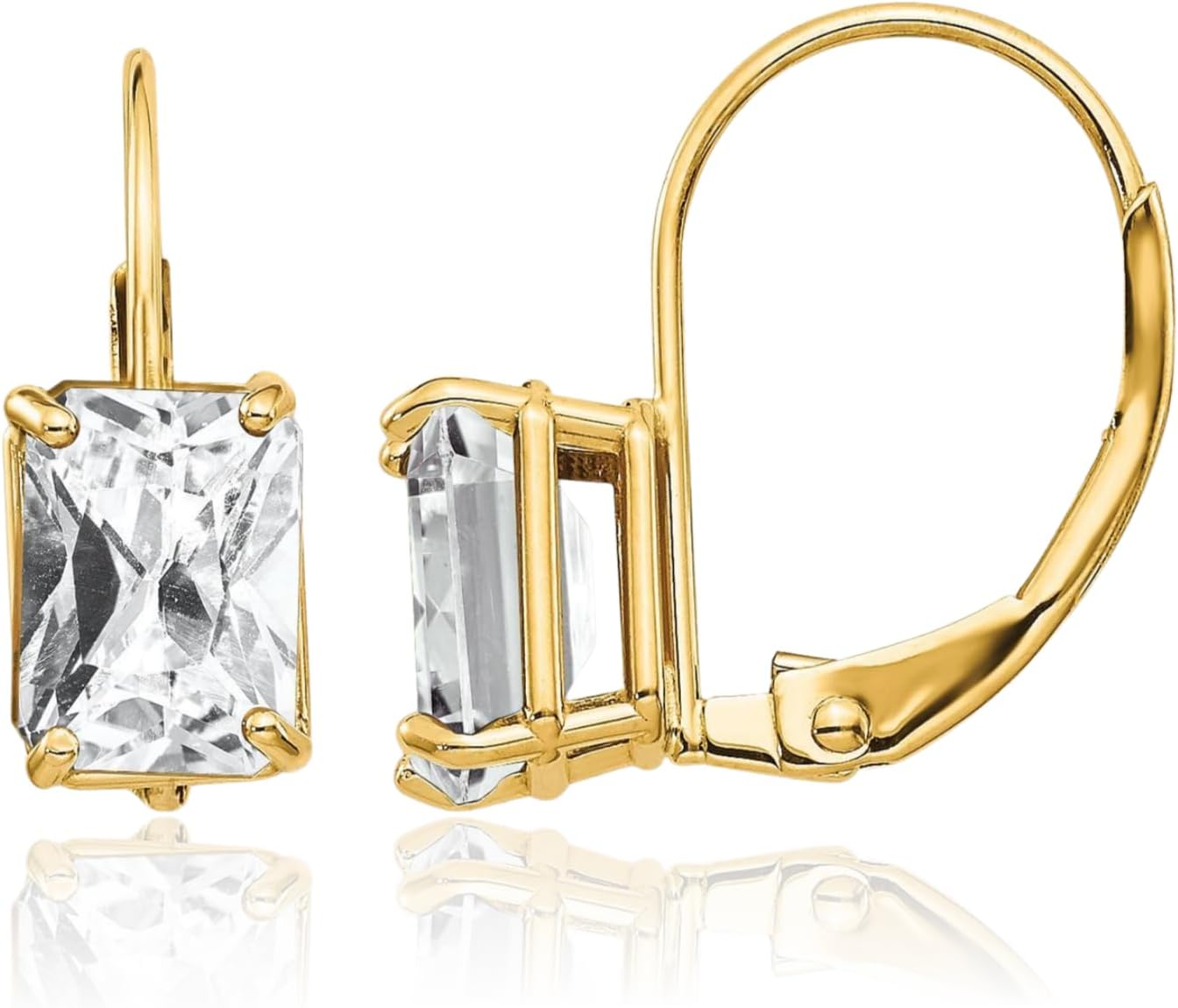IceCarats 14K Solid Yellow Gold 1 carat Cubic Zirconia Small Drop Earrings 16mm 5/8 inch Emerald Cut, Prong Set, Lever Back For Her