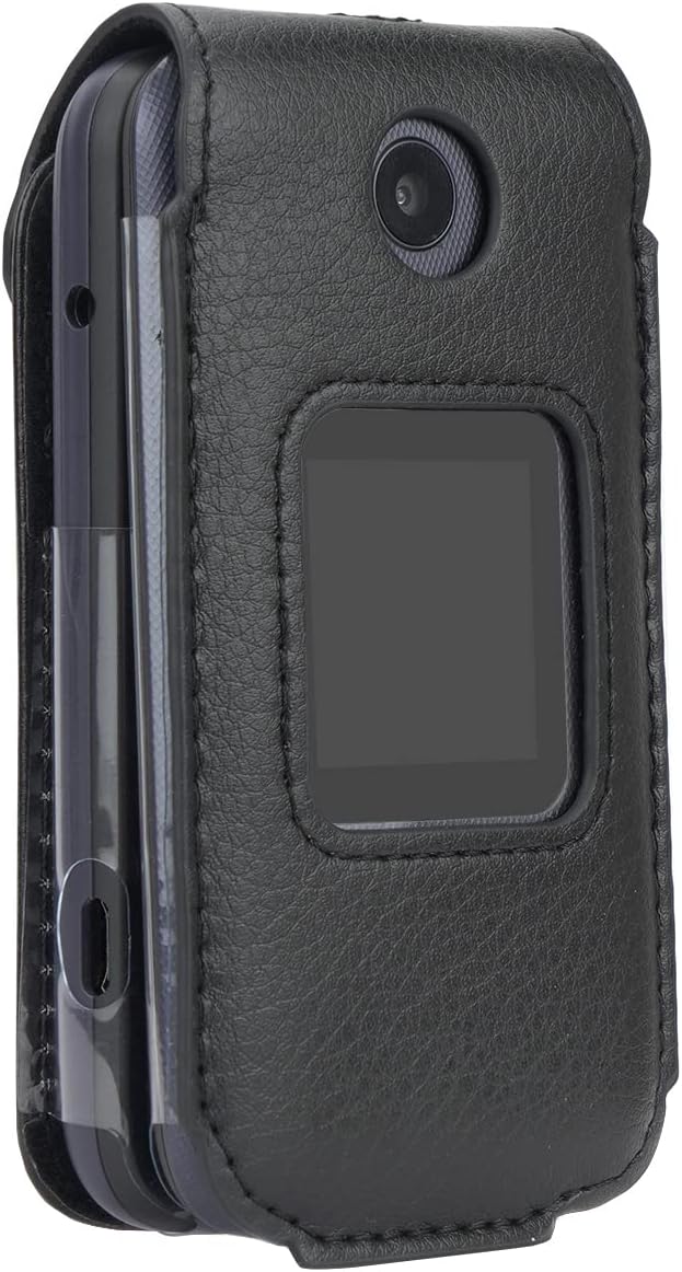 Case for Alcatel Go Flip 4 / TCL Flip Pro/TCL Classic Phone, Nakedcellphone [Black Vegan Leather] Form-Fit Cover with [Built-in Screen Protection] and [Metal Belt Clip]