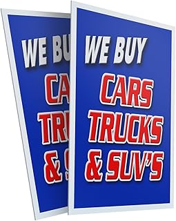 We Buy Cars Trucks & Suv's (2-Pack) 24" x 36" Plastic Signs | Sign Insert 4mm Corrugated Plastic Signs Storefront Window Poster