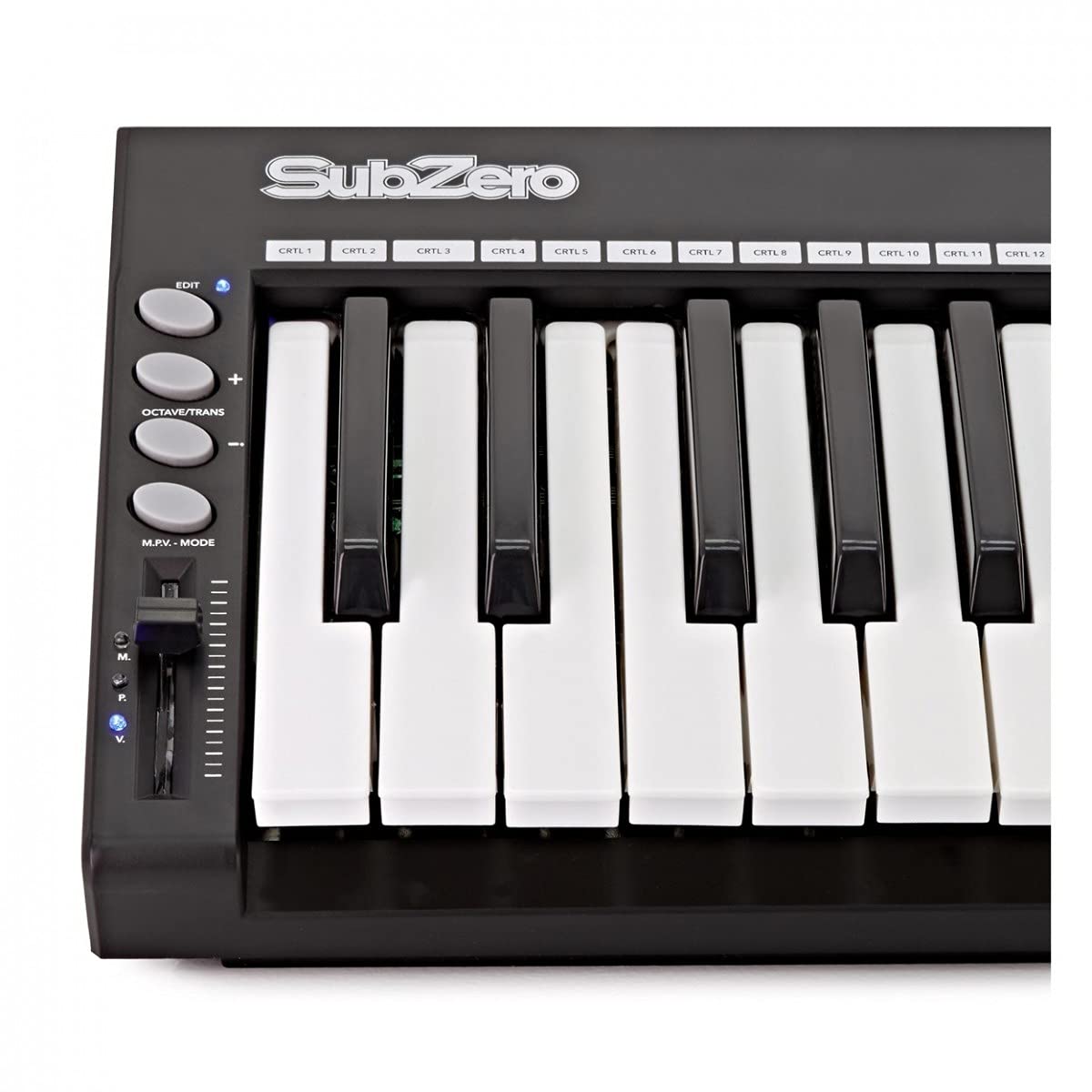 Schlankes Tragbares 49-Tasten-MIDI-Keyboard SubZero ControlKey49S | 49 Anschlagdynamische Tasten mit 5 Kurven, Zuweisbarer Fader, Sustain-Pedal-Eingang, USB-Betrieben