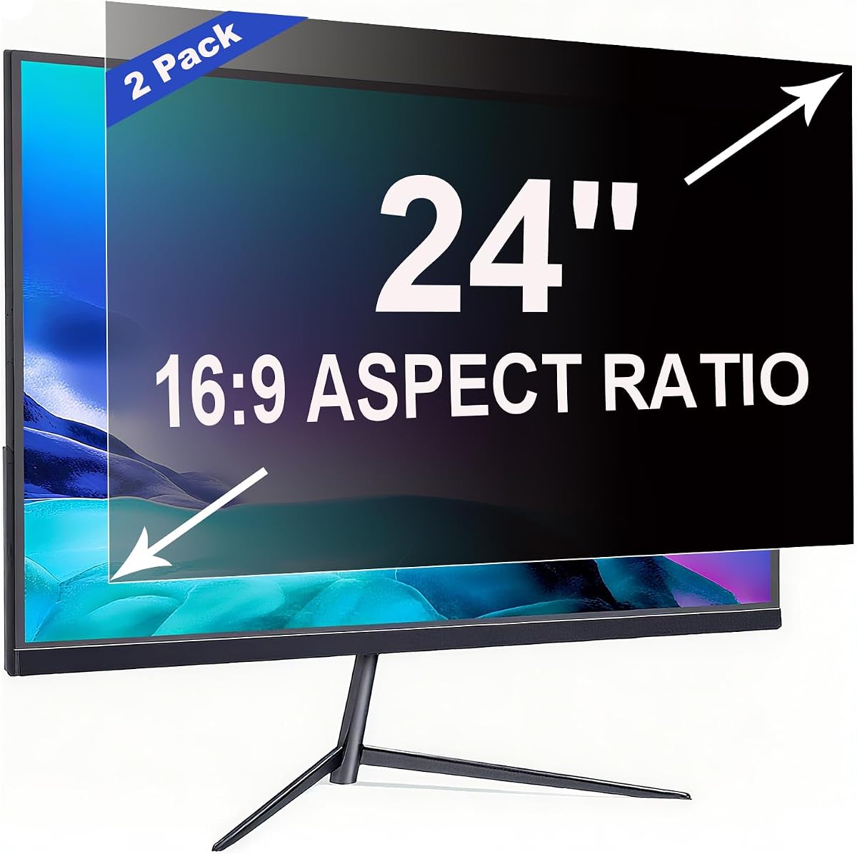 2 Pack Privacy Screen for 24 Inch 16:9 (53.2x29.9cm) computer Monitor | Blue Light Filter & Anti-Glare, Removable Screen Privacy Shield | PC Protector Film for flat and curved screens