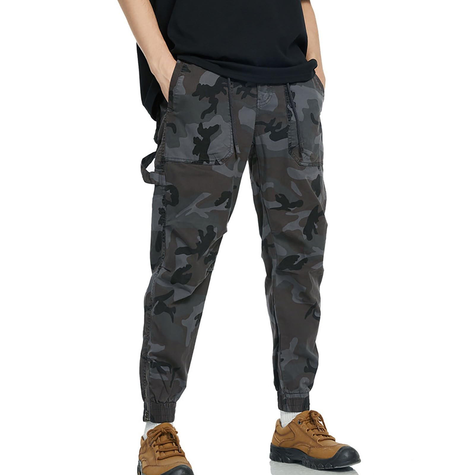 Generisch Pantalones cargo para hombre, con cordón de trabajo, cintura combate, camuflaje militar, pantalones chinos con bolsillos, pantalones cargo elásticos, pantalones de chándal para hombres con